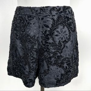 Satin and Velvet Embellished Beaded Black Shorts High Rise 27.5” waist
